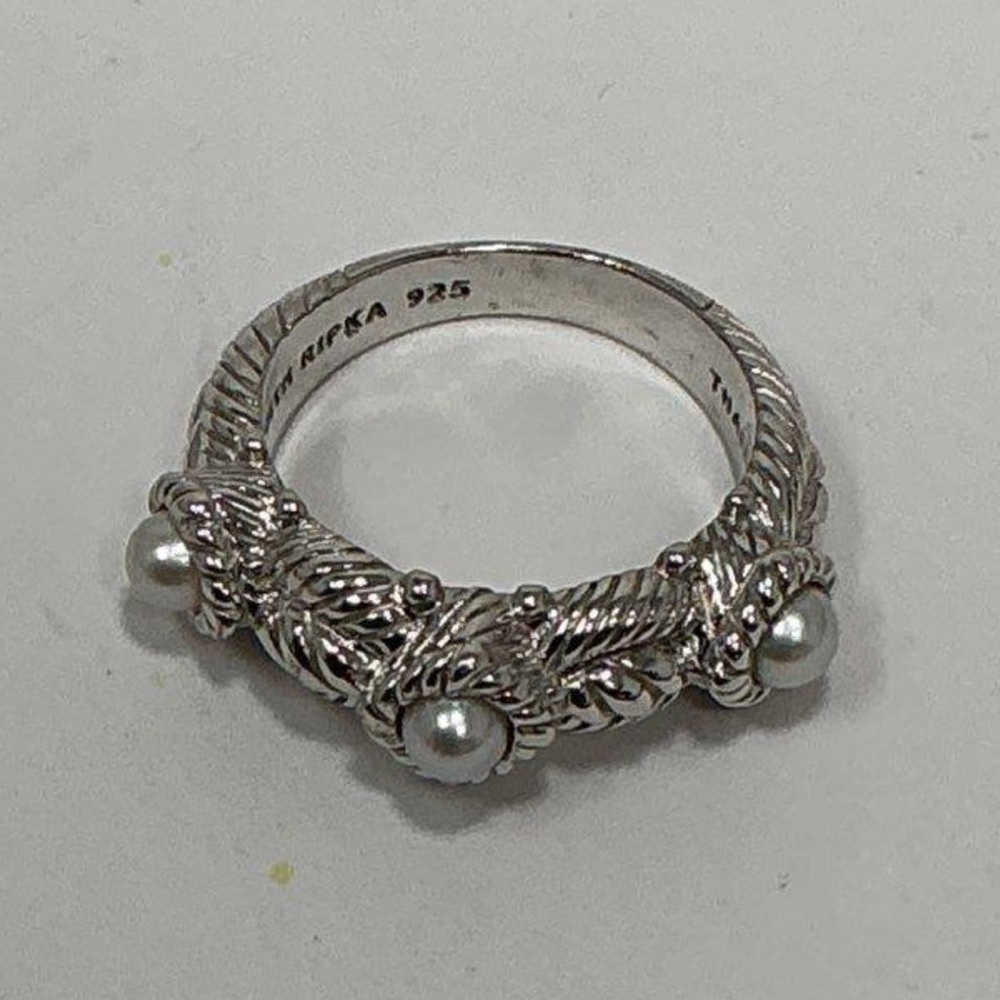 Women’s Judith Ripka 925 Sterling Silver 3 Pearl Band Ring